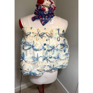 Shein Floral Flowers Babydoll Tank Top Floral Applique Smocked Sz M NWT